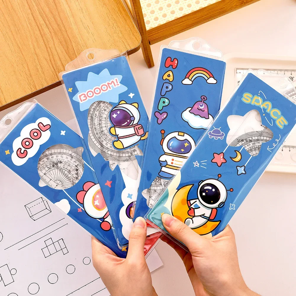 4-Piece Astronaut Ruler Set for Kids Multifunctional Triangle Straight Measuring Tool School Supplies for Drawing Math Classroom