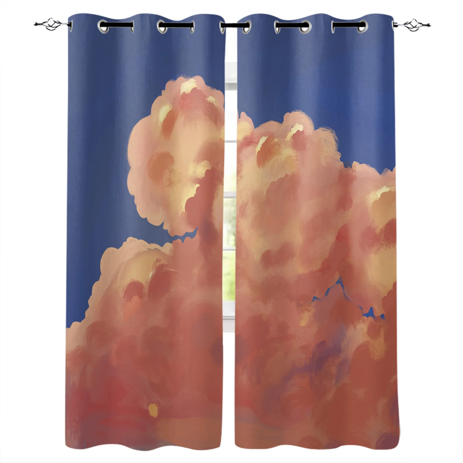 Burning Clouds Night Retro Medieval Print Window Curtains Luxury European Curtains for Living Room Balcony Hotel Cafe Drapes