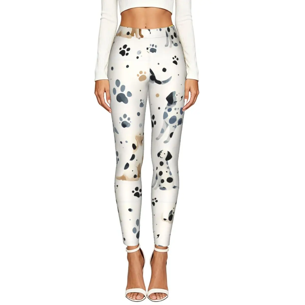 Cute Watercolor Dogs Pattern Women Leggings High Waisted Stretch Tights Workout Running Pants