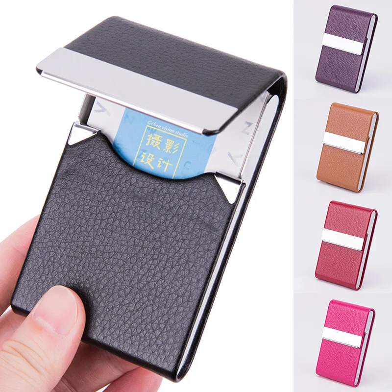 Name Card Holder Slim Pocket Business Card Holder Box PU Leather ID Case Credit Card Box Stainless Steel Buckle Business