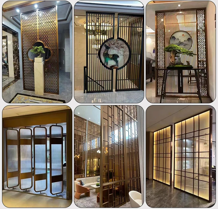 Customized new Chinese-style stainless steel screen to partition metal hollowed-out grille living room porch modern simplicity