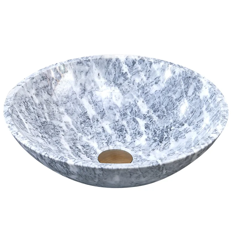

Stone single marble wash basin on top cabinet art basin Carrara white round basin