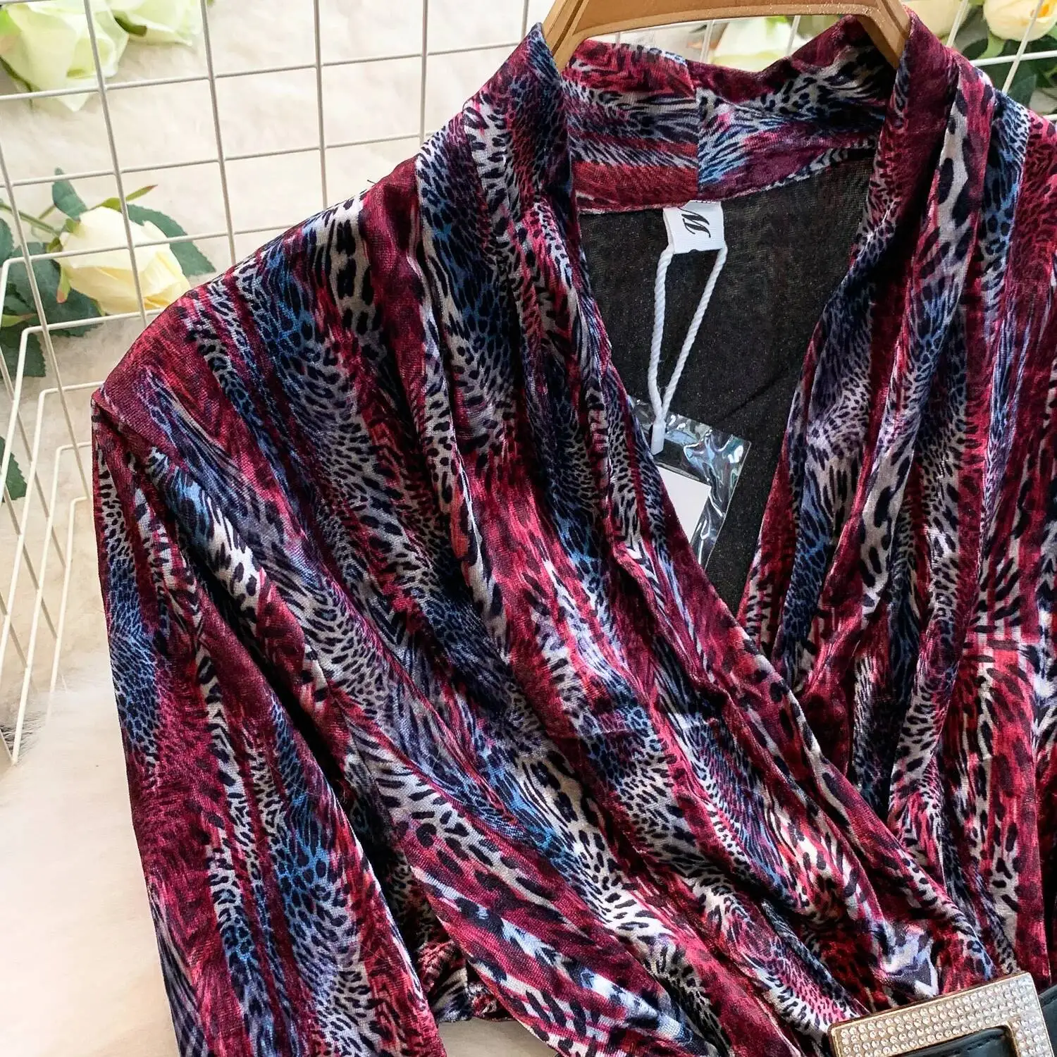 Chic vintage velour leopard slim dress Elegant Fairy korean fashion sundress autumn women clothing