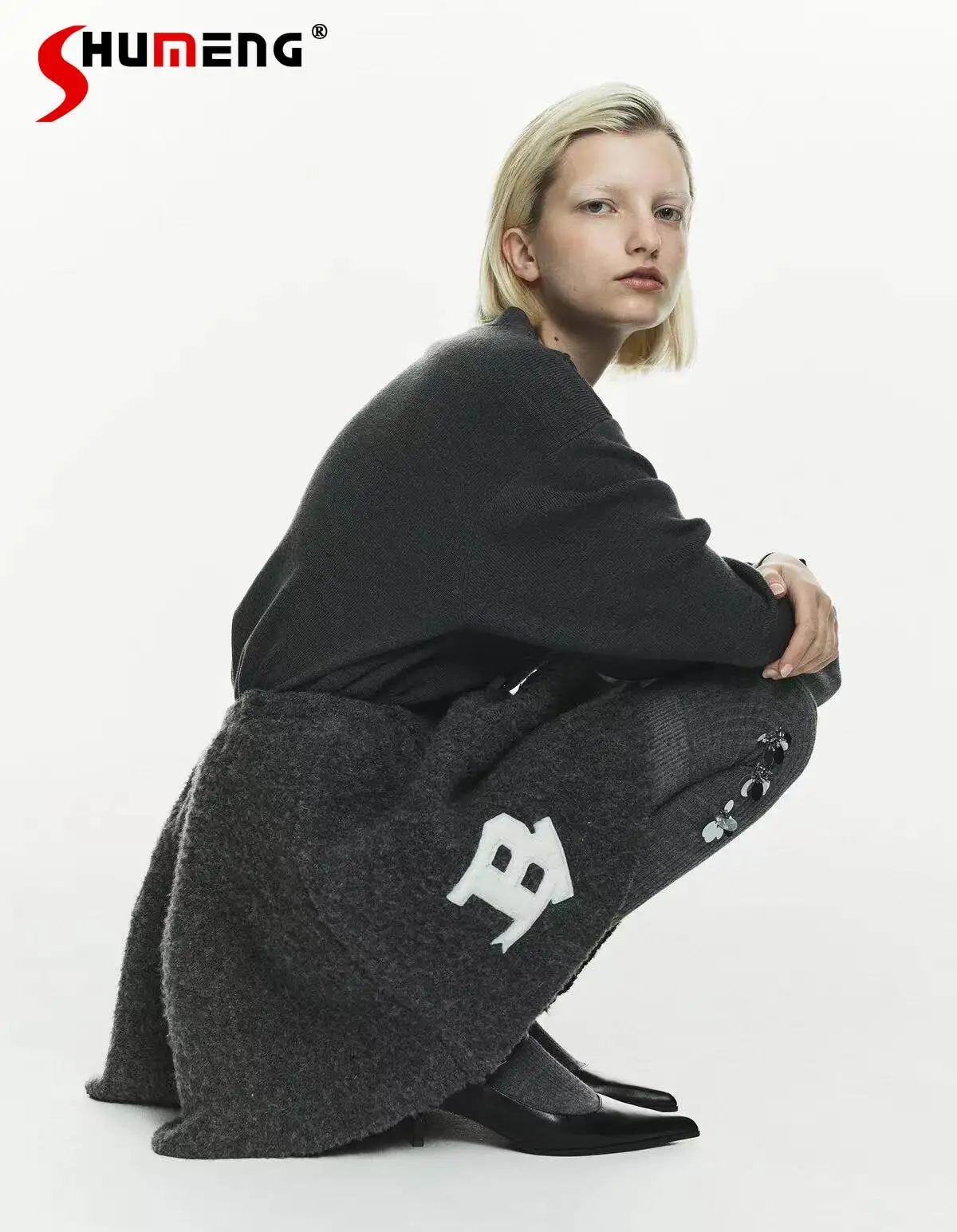 

2026 Spring New Japanese Style B-letter Embroidered Women's Skirt Lady French Sweet Fashion Elastic Waist Skirt Sweater Pullover