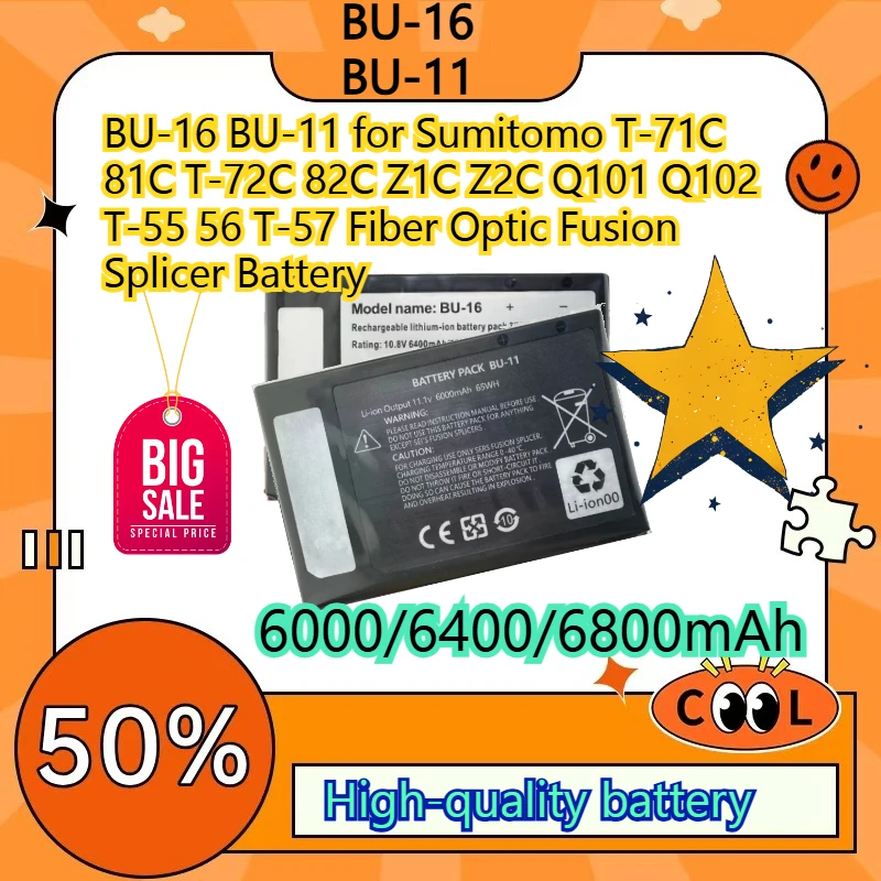 BU-16 BU-11 Lithium Battery 6000/6400/6800mAh For Sumitomo Fiber Fusion Splicer T-71C T-81C T-72C T-82C
