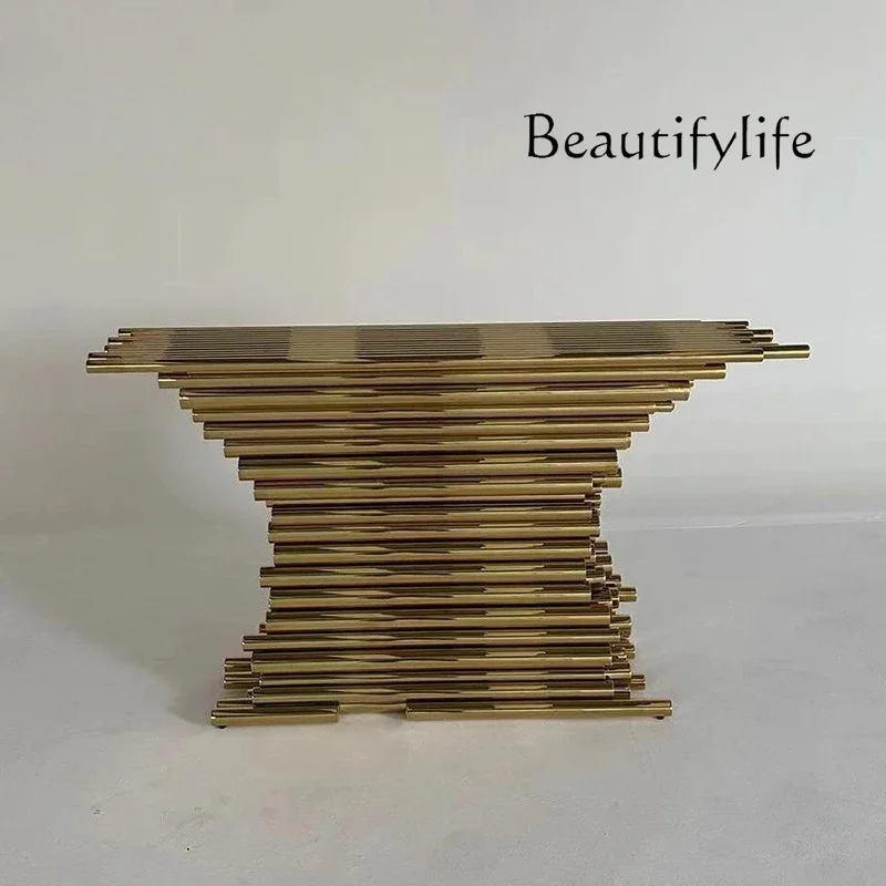 

X Italian Light Luxury Stainless Steel Entrance Desk Modern Designer Irregular Tubular Entrance Door Desk