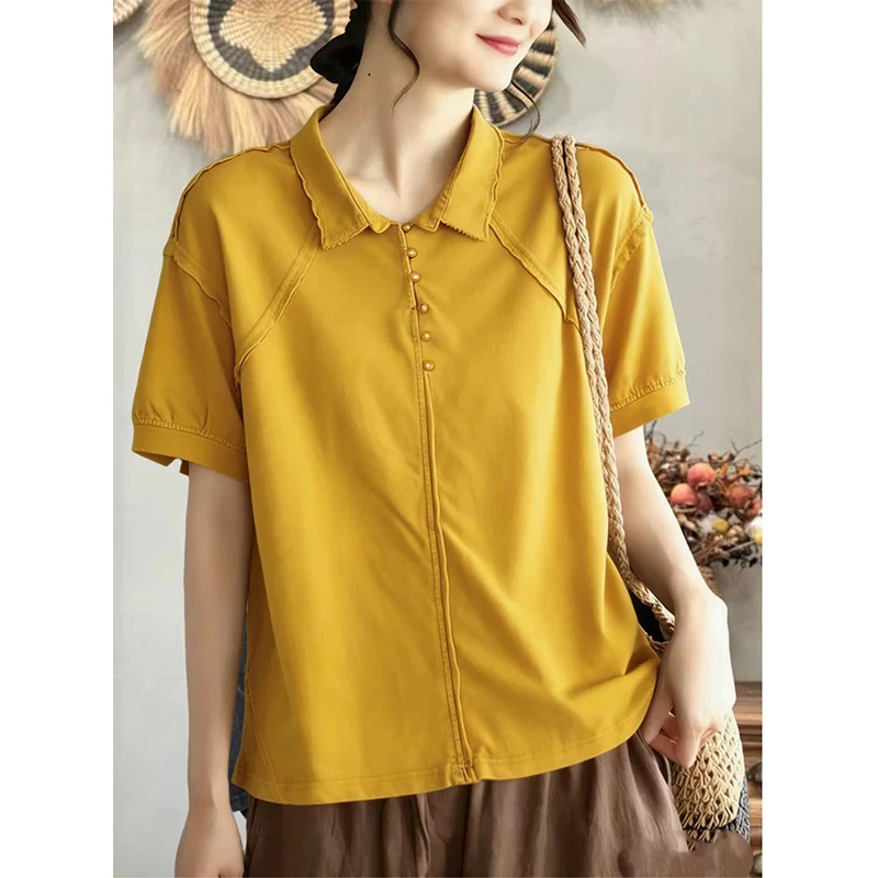 Masss Wasss 2026 Japanese Design Soild T-Shirts Females Summer Fashion Causal Elegant Tops Womens Classic Vintage Loose Clothes
