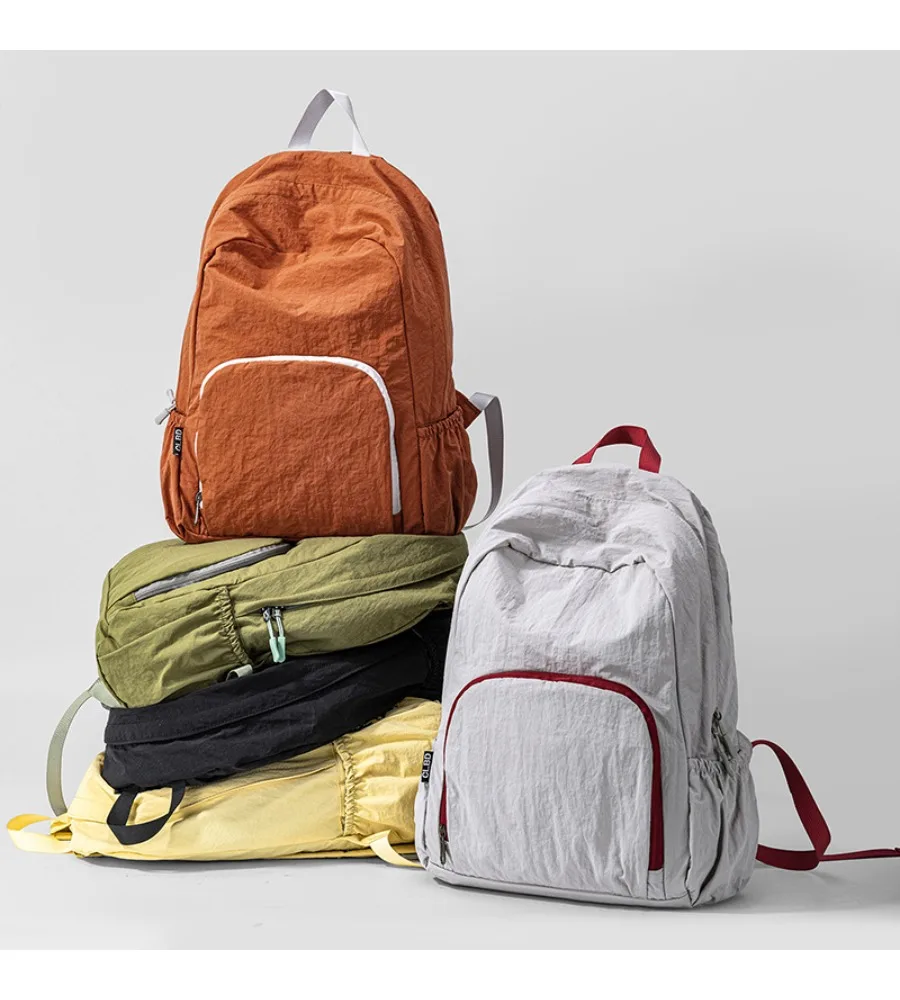 Solid color retro simple student schoolbag foldable lightweight leisure travel backpack versatile outdoor sports backpack
