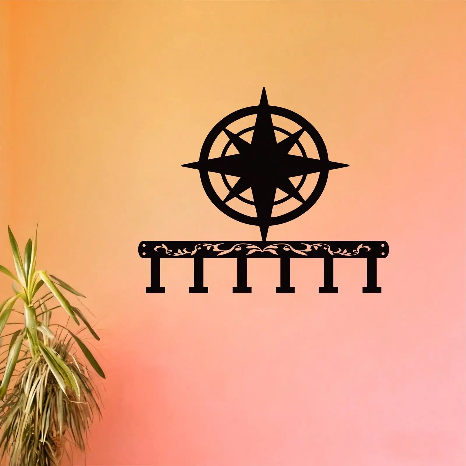 Brand 2D Flat Decorative Compass Iron Wall Hook,Laser‑Cut Nautical Retro Silhouette Organizer for Bedroom Music Room