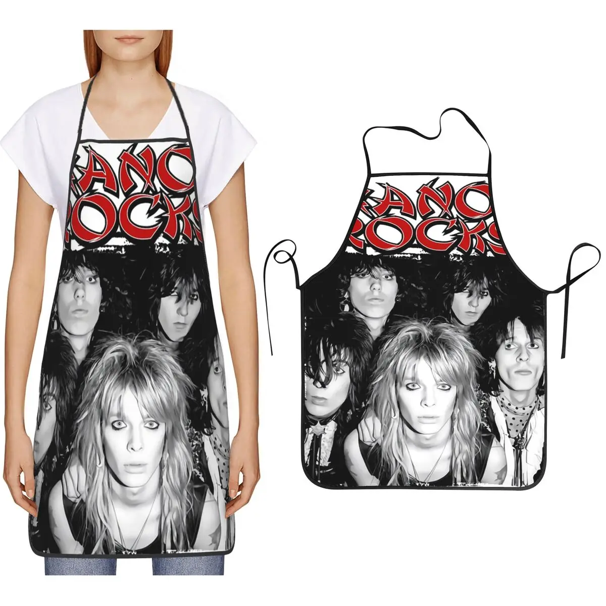 

Hanoi Rocks Rock Music Band Apron Chef Cooking Baking Tablier Bib Kitchen Cleaning Pinafore for Women Men Painting
