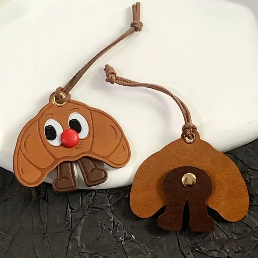 Croissant Bag Charm Keychain Cartoon Food Doll Toast Bread Leather Pendant Keyring for Men Women