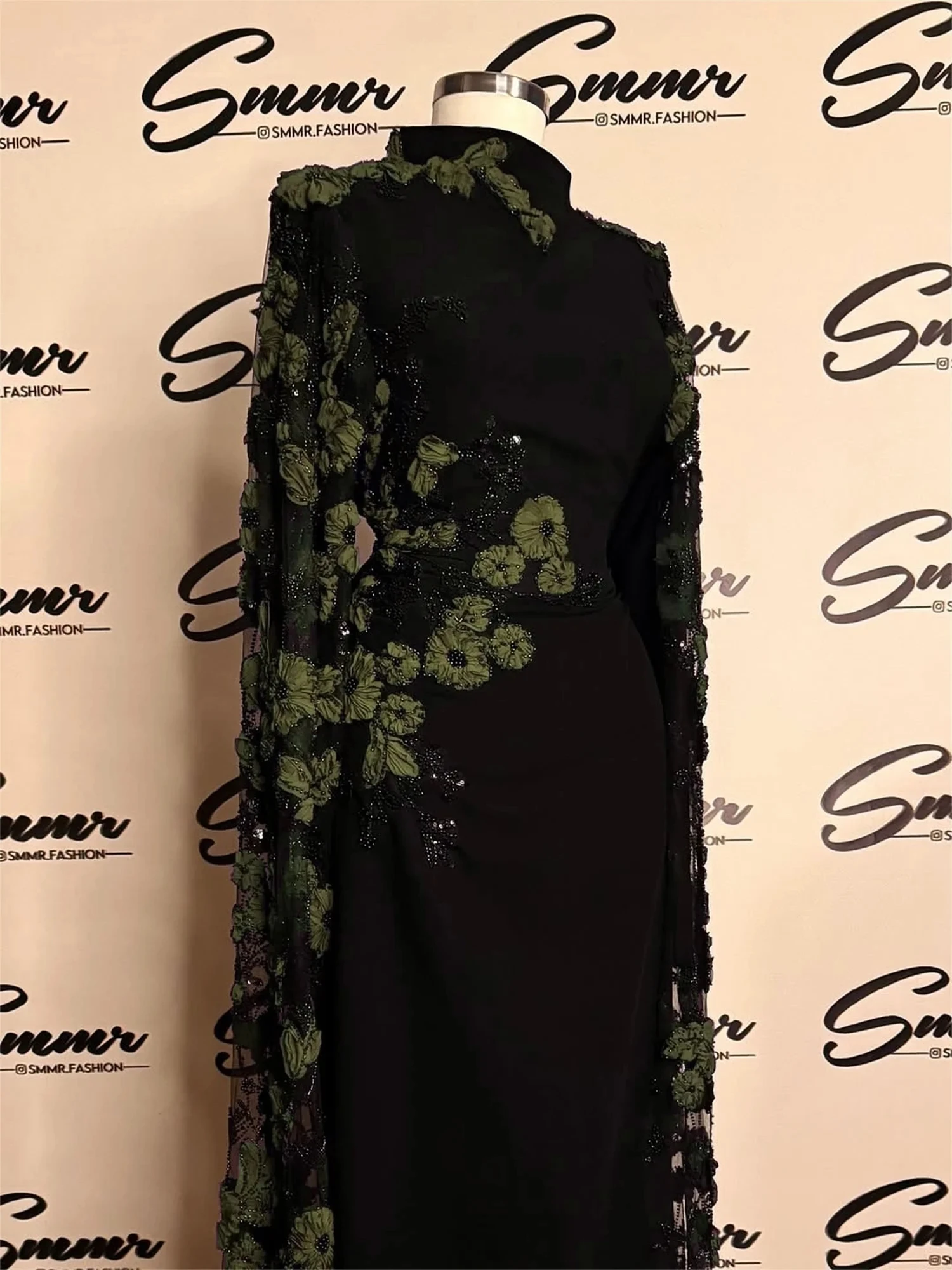 Black Beaded Lace Long Bespoke Occasion Gown Evening Dresses Prom Pastrol Unisex Jersey Retro Dubai Saudi Arabic Customized