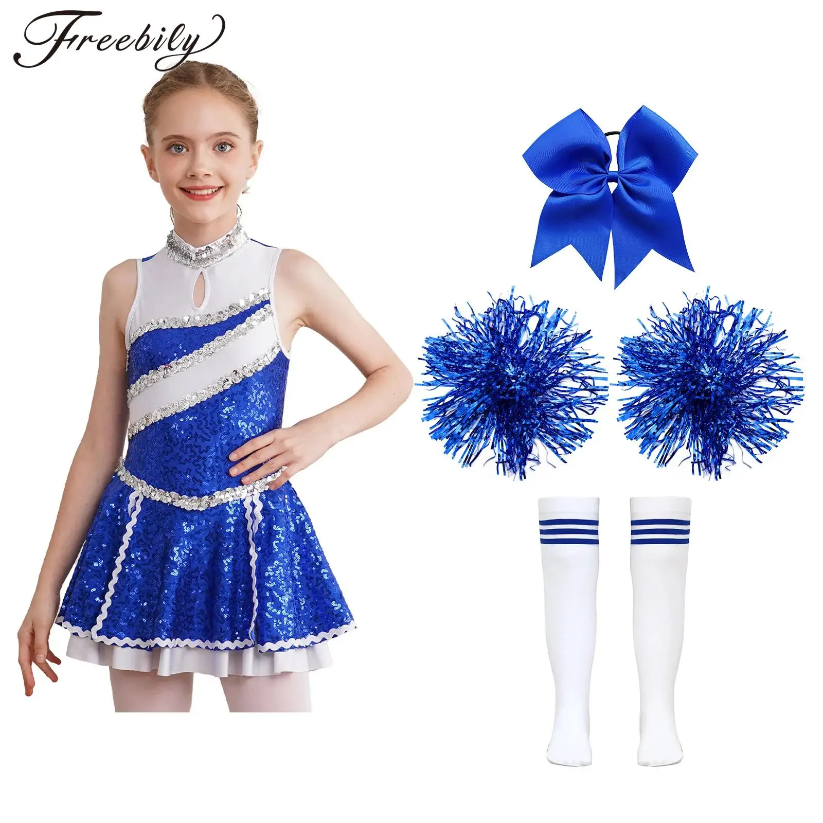 

High School Cheerleader Costume Sets for Kids Girls Halloween Cheer Uniform Dance Competition Team Sports Cheerleading Dress Up
