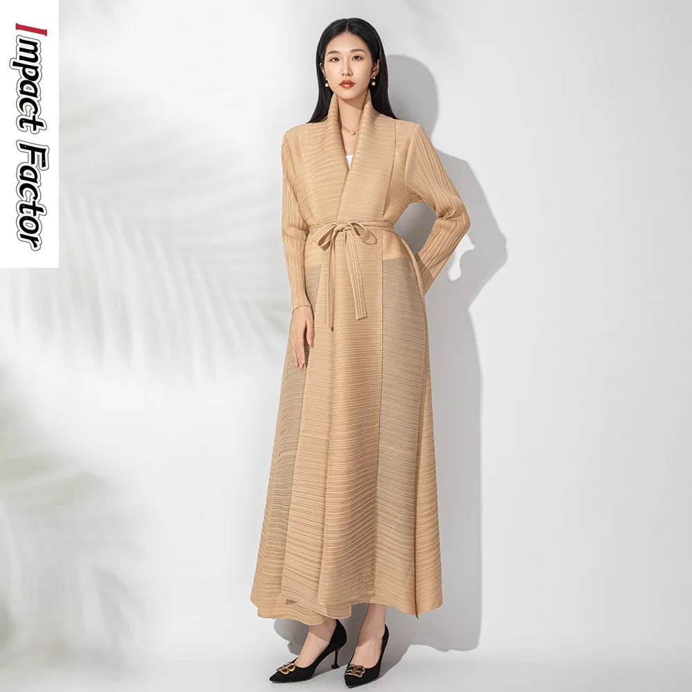 Miyake Trench Coat Women's Autumn and Winter High-end Extended Robe Fashionable Loose Long Temperament Cardigan Outer Cover