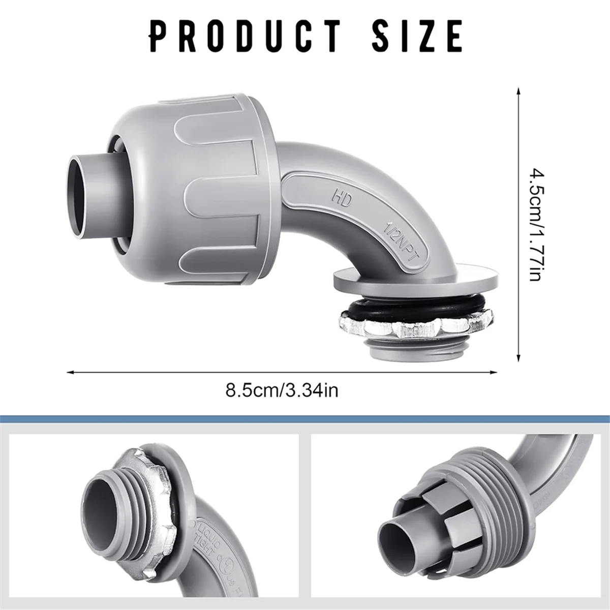 Liquid Tight Connector 1/2 Inch Flexible Non-Metallic Electrical Conduit Connector Fitting 90 Degree (24