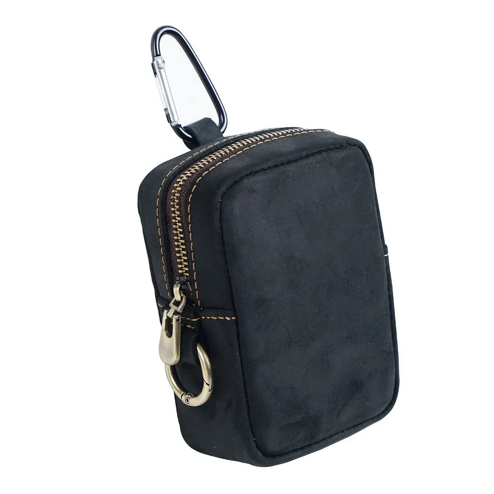 New Mini Leather Waist Pack Solid Color Waterproof Keychain Pouch Zipper Key Holder Hook Design Belt Waist Bag Outdoor