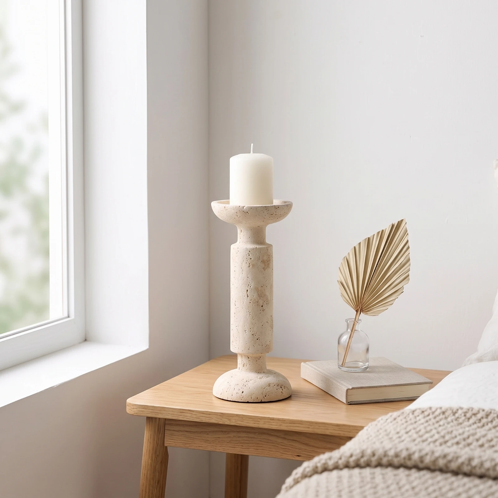 Travertine Candle Holder Geometric Stone Candle Holder Votive Stand Textured Decor Matte for Tabletop, Dining Table