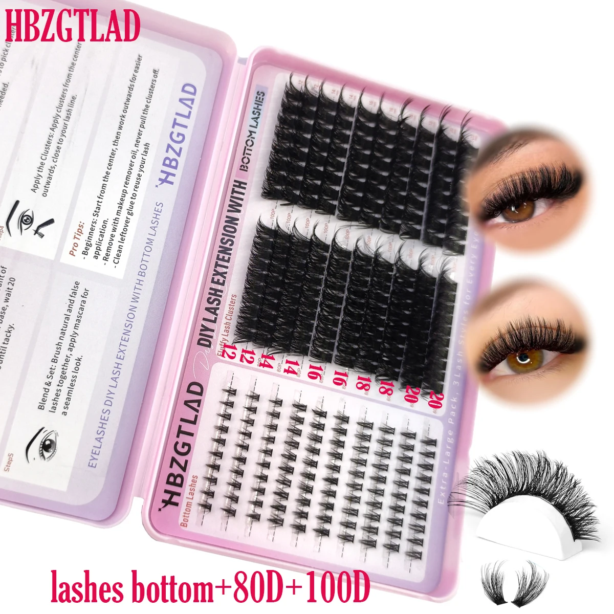 HBZGTLAD Wimpernverlängerung: Volumen-Wimpernbüschel mit Spikes (80D+100D) für DIY-Effekt – Manga-Cluster-Wimpern