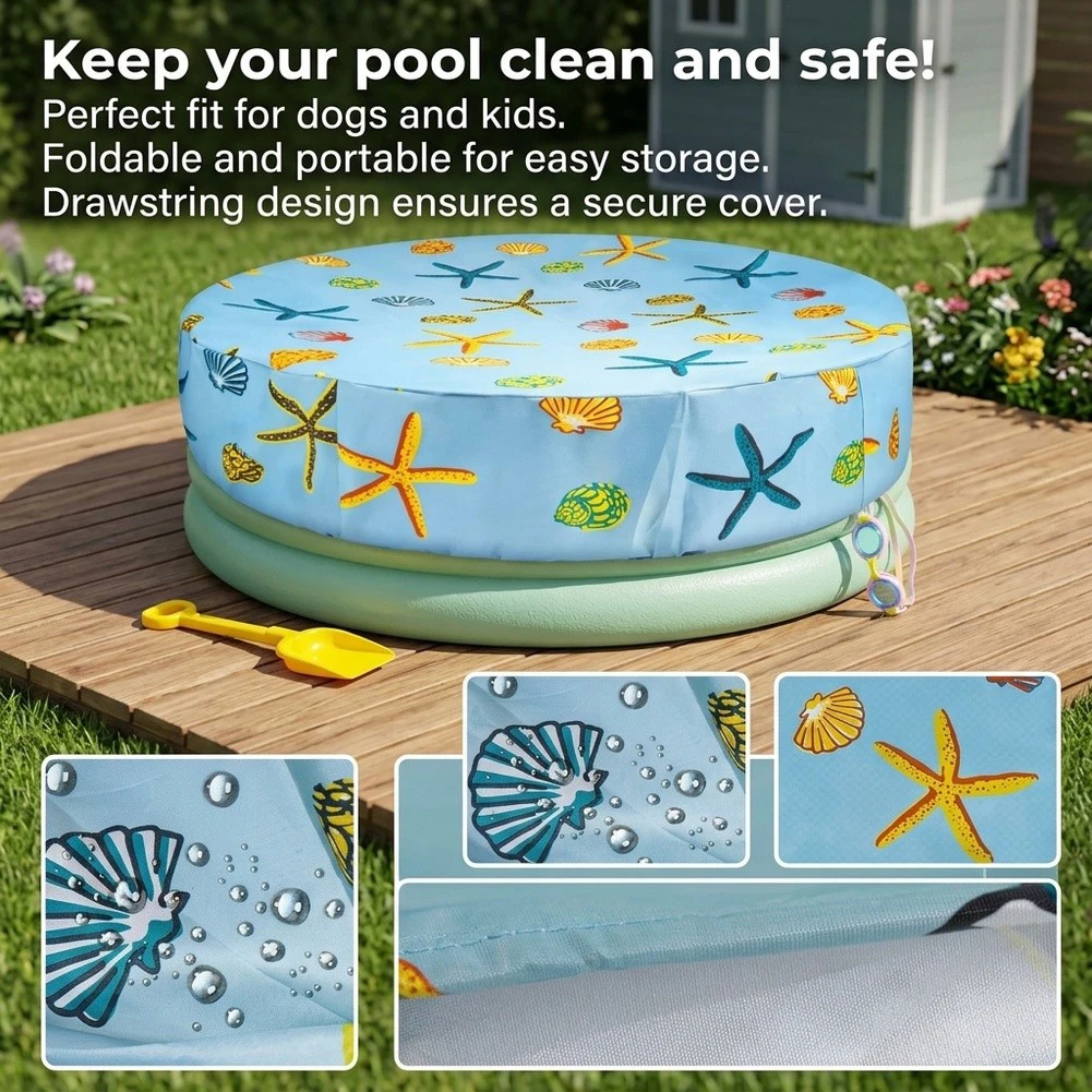 32/48/63 Inch Dog Pool Cover Foldable Round Pool Cover Pet Swimming Pool Covers Waterproof Dustproof Round Bathtub Cover