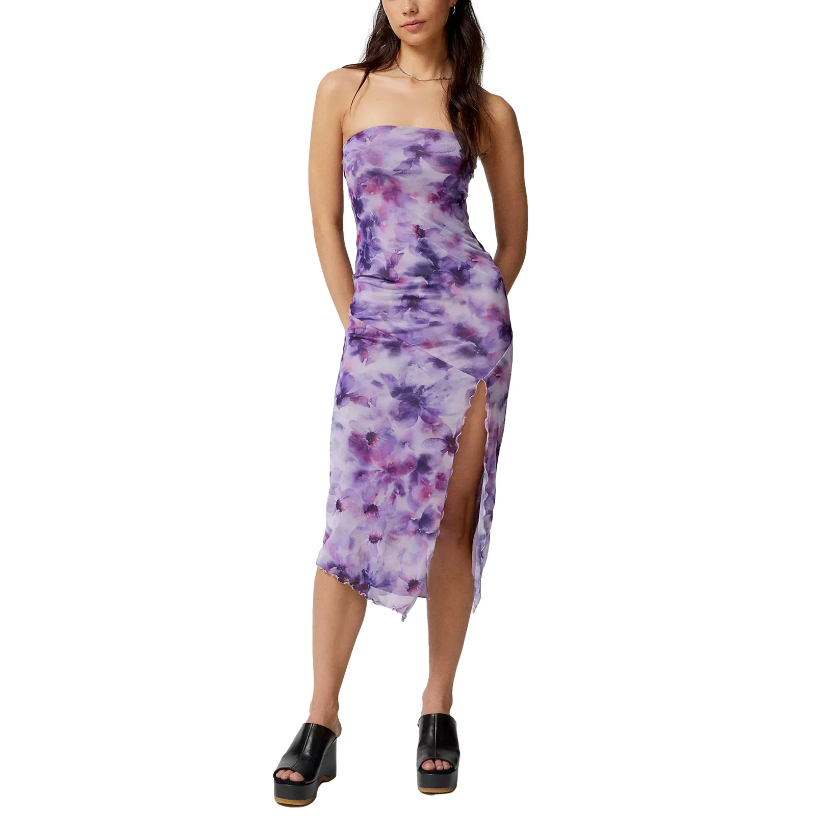 Vestido Bodycon de malha floral feminino, sem alças, sem encosto, dividido, elegante vestido de festa para coquetel, streetwear de praia, roupas estéticas