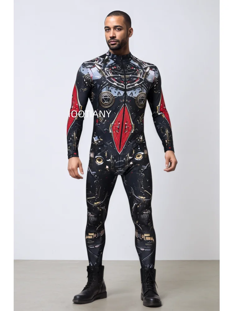 Herren Roboter-Skelett Mechanische Rüstung Bodysuit Hochhals Enger Jumpsuit Halloween Cosplay Futuristisches Party Bühnenkostüm Outfit – Detail 13