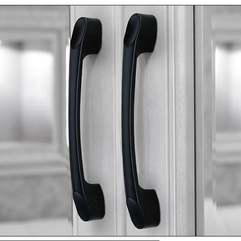1Pc Black Aluminum Alloy Cupboard Handle Kitchen Cabinet Door Knob Furniture Drawer Pulls Bar Handle Single Hole / 96mm-768mm