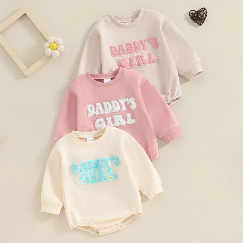 

Toddler Baby's Clothes Girls Crew Neck Romper Long Sleeve Letter Embroidery Casual Sweatshirt Romper Children's Clothing