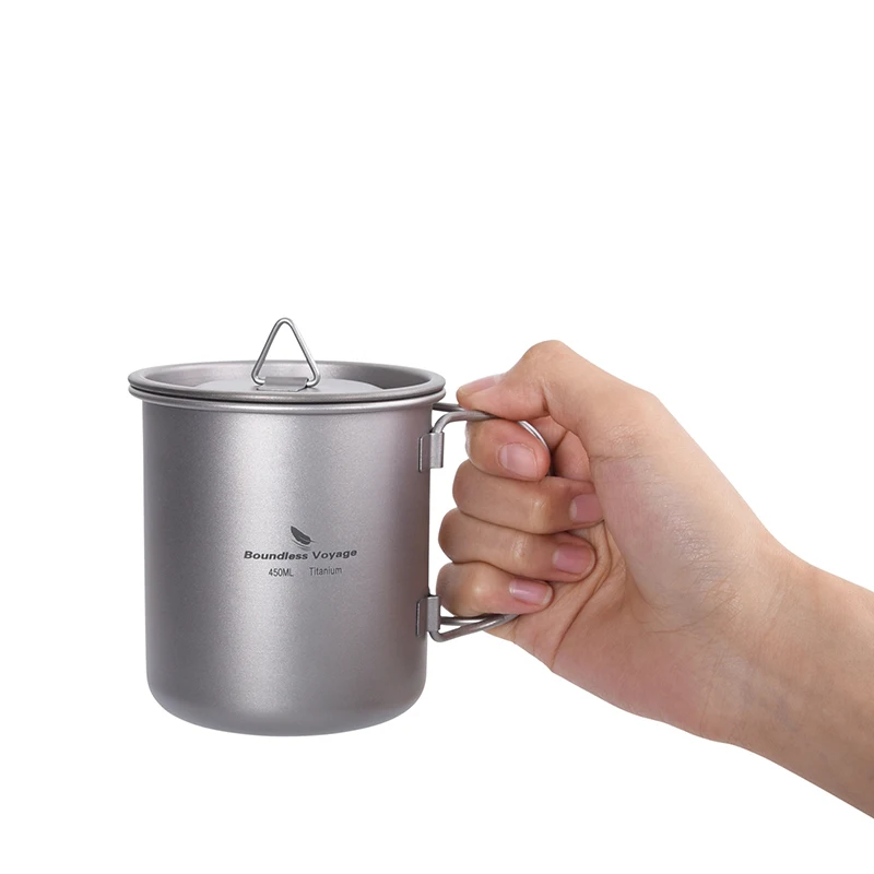 

Титановая кружка Boundless Voyage 450 мл со складной ручкой, бактериостатическая чашка для воды и кофе для путешествий на открытом воздухе, кемпинга