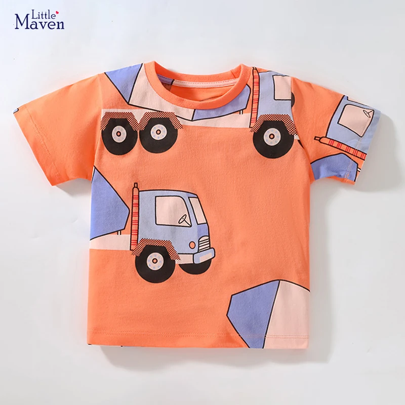 Little maven Boys T Shirts Mixer Truck Print Children t-shirts Summer Kids Clothes 4 Years old Little Boys Shorts Sleeve Shirts