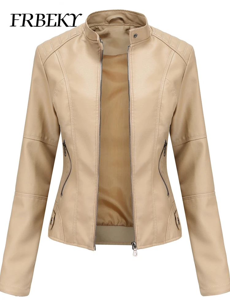 Chaqueta informal de cuero para mujer, abrigo de manga larga a la moda, ropa de calle, Otoño e Invierno