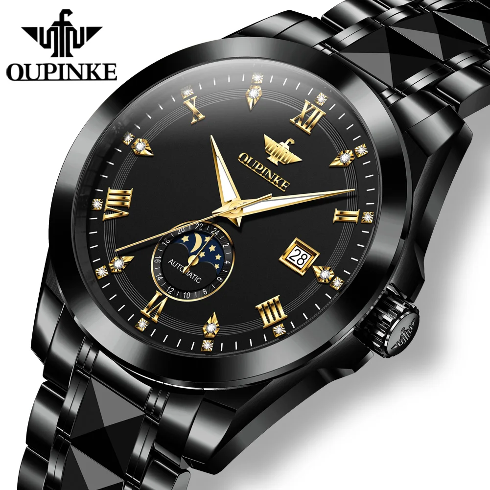 ساعة OUPINKE 3265 للرجال ساعة عمل ميكانيكية أوتوماتيكية أصلية فاخرة ﻿   ساعات مضيئة مقاومة للماء لتاريخ الأسبوع والقمر للرجال