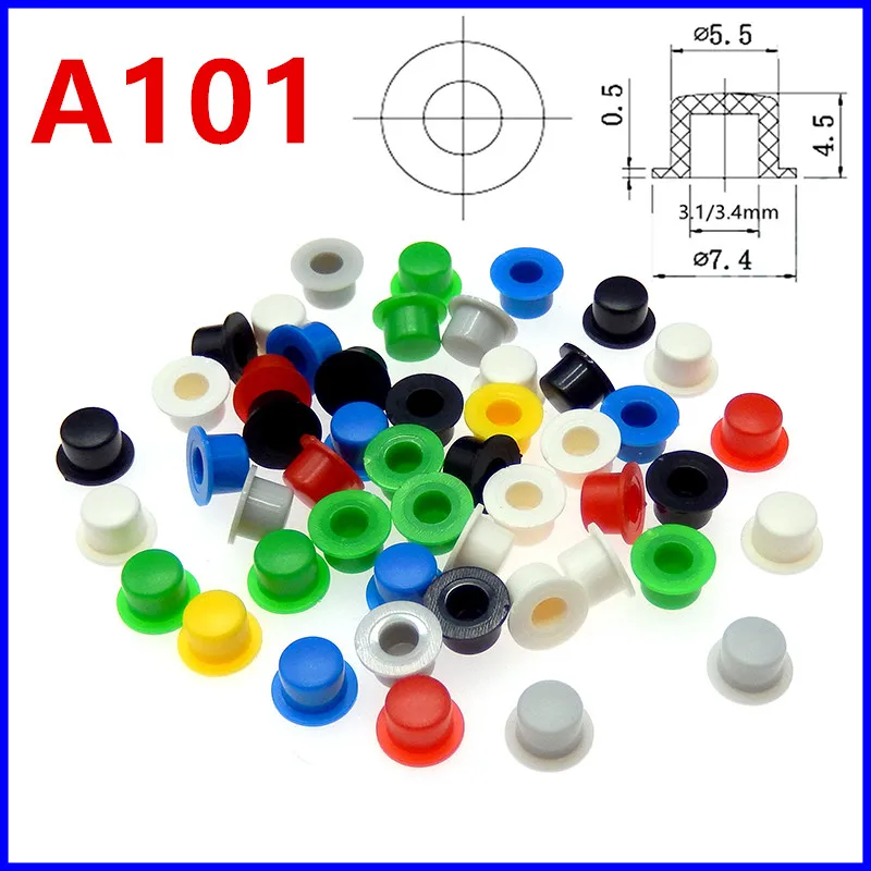 50Pcs A101 Touch button switch round cap type for 6 × 6 6 * 6mm smooth micro switch inner hole 3.1/3.4mm color cap button kit