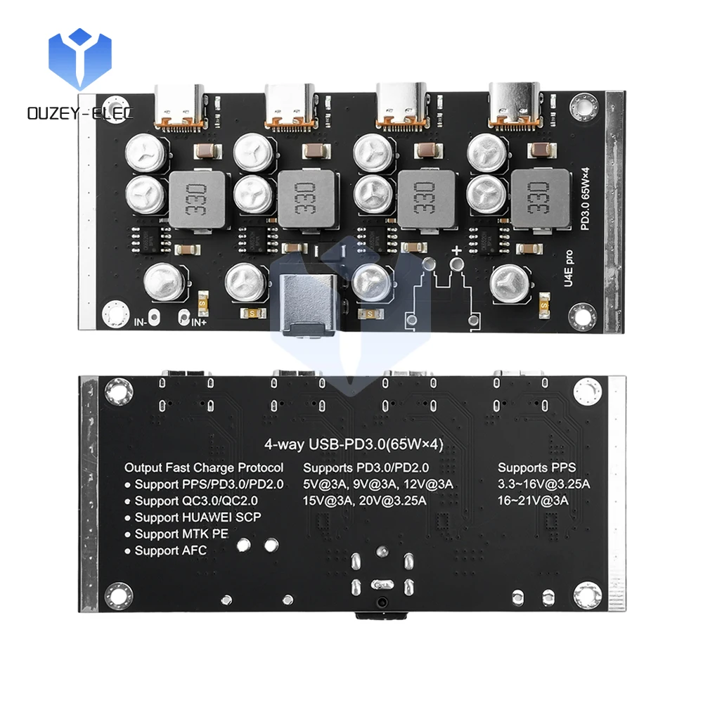 

4-полосный адаптивный модуль быстрой зарядки 65 Вт, плата быстрой зарядки с полным протоколом, высокоэффективная плата питания, выход интерфейса типа C