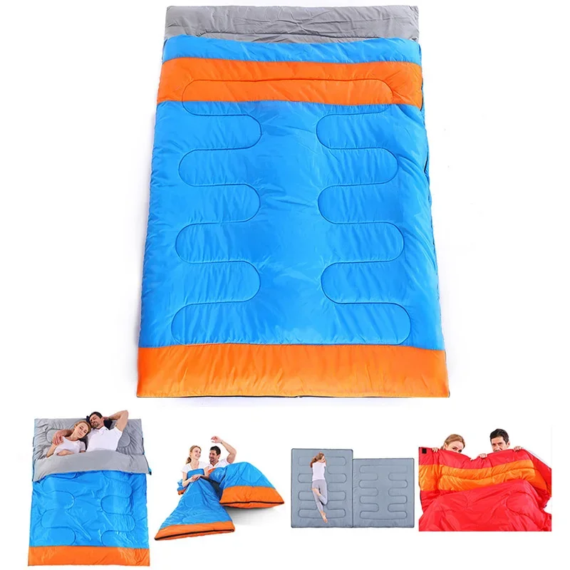 

4 in 1 Couple Adult Sleeping Bag Envelope Style Outdoor Camping Indoor House Hold Luch Reast Keep Warm Can Be As 2separate Ones