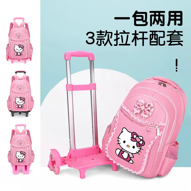 Anime Hello Kitty\'s torba szkolna na kółkach plecak studencki na kółkach o dużej pojemności przenośny wodoodporny prezent dla dziewczynki do noszenia