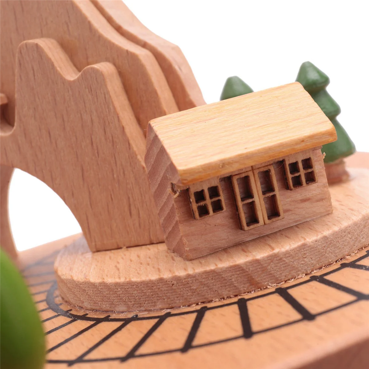 Wooden Musical Box Featuring Mountain Tunnel With Small Moving Magnetic Train Plays B20