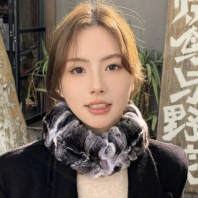 Winter Chinchilla Blue Fur Scarf For Women Warm Thick Fur Neck Warmer Genuine Fur Thick Plush Fur Collar 100% Genuine Fur Scarf