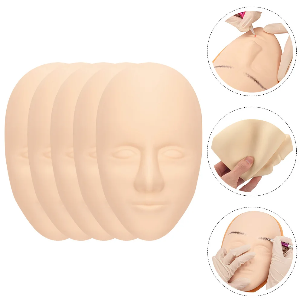 

5Pcs Silicone Tattoo Training Skin Face Mannequin Professional Practice Blank Face Skin for Tattooing Makeup Practice