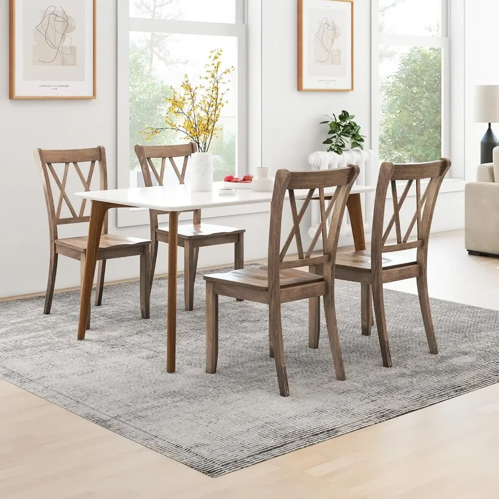 Set of 4 Dining Chairs, Rubber Wood Dining Room Side Chair w/Ergonomic Seat, Armless Chair for Home Kitchen, Dining Room