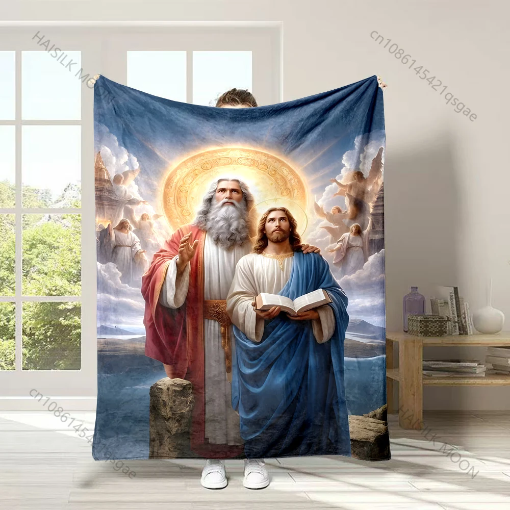 1PC Religious icon angels halo book Faith-printed Flannel Blanket Soft and Warm Suitable for Home Travel Picnics Camping RV