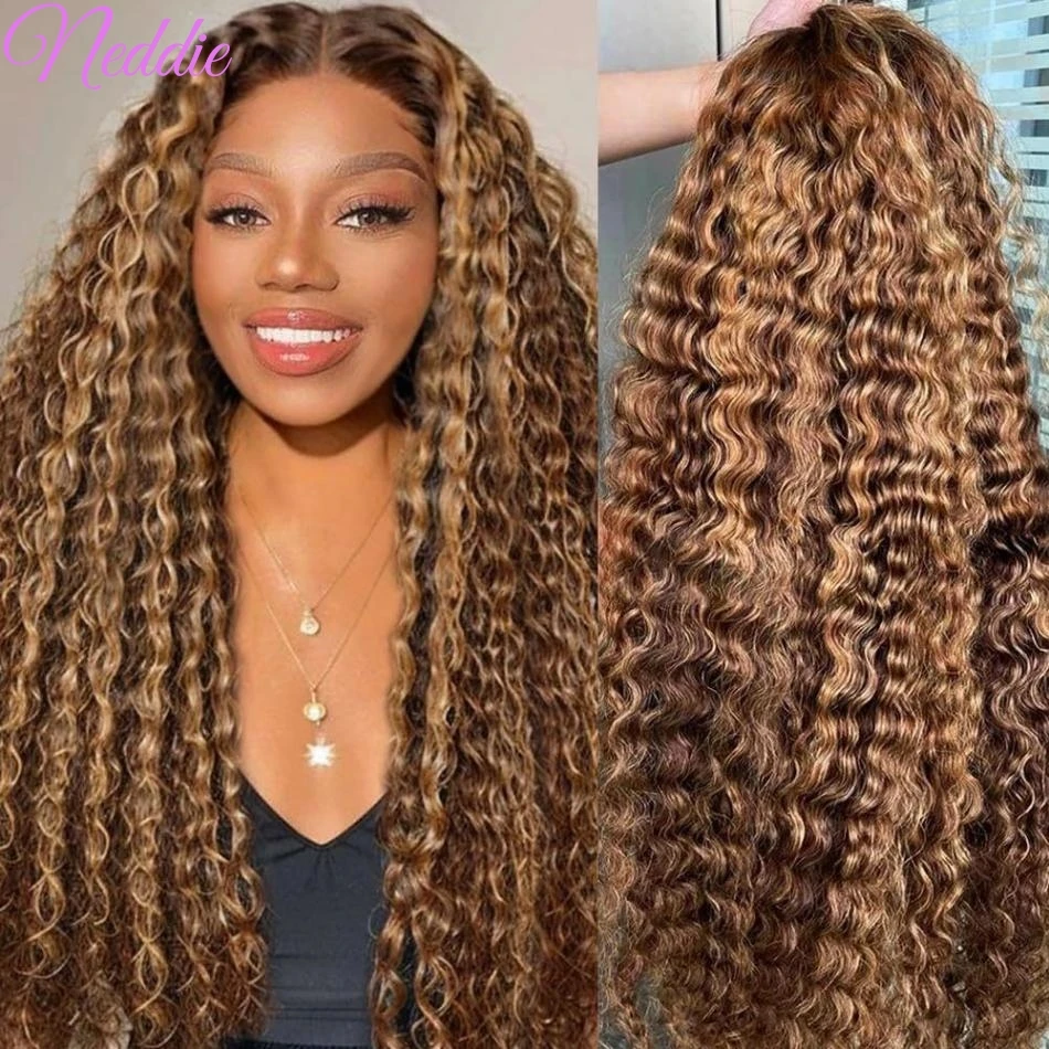 4/27 Highlight Water Wave Wigs Human Hair Wig 13x6 Lace Frontal Human Hair Wig For Women Curly Wig Preplucked Lace Front Wig