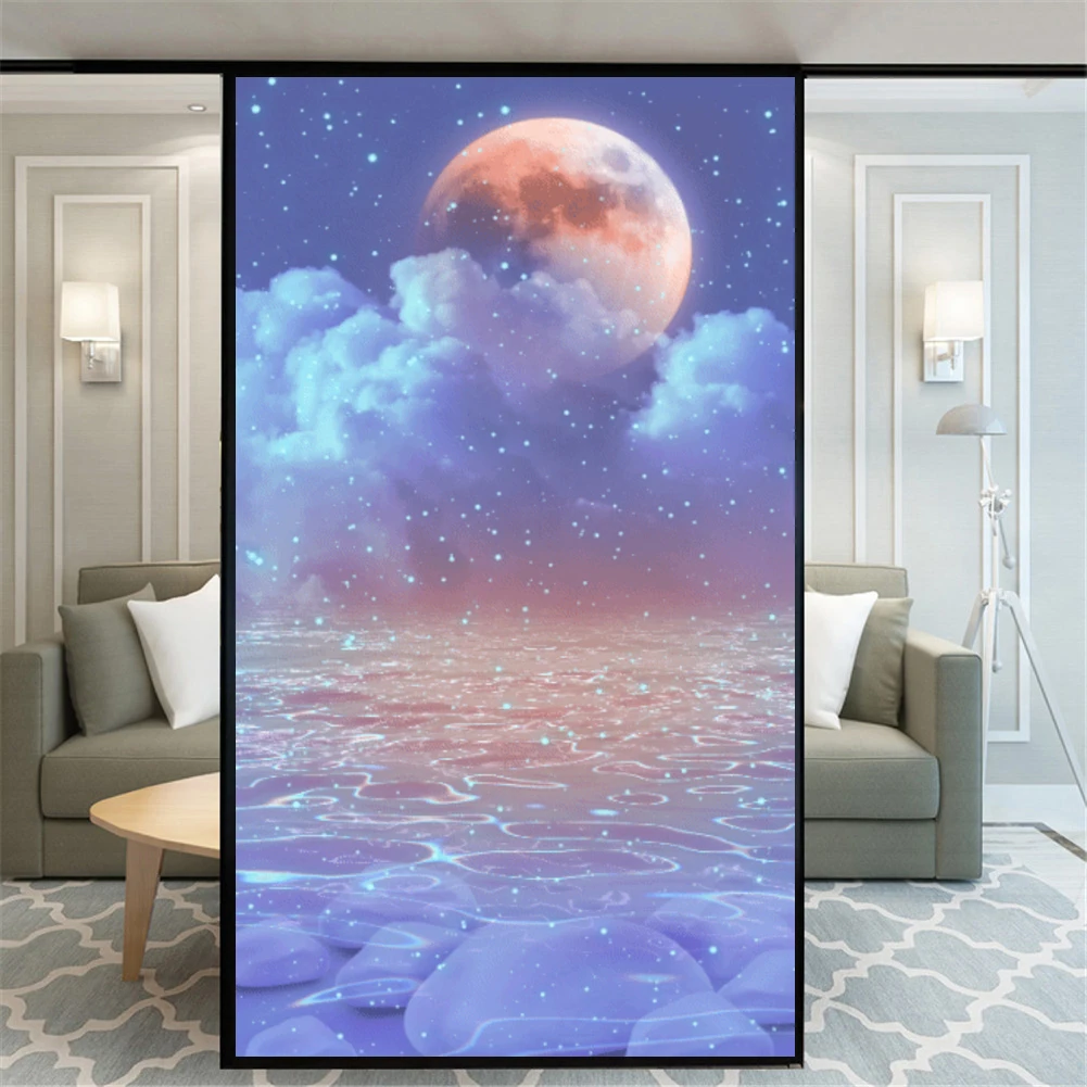 

Privacy Window Film Anti UV Blocking Heat Control Static Cling Frosted Beautiful Starry Sky Glass Window Decoration