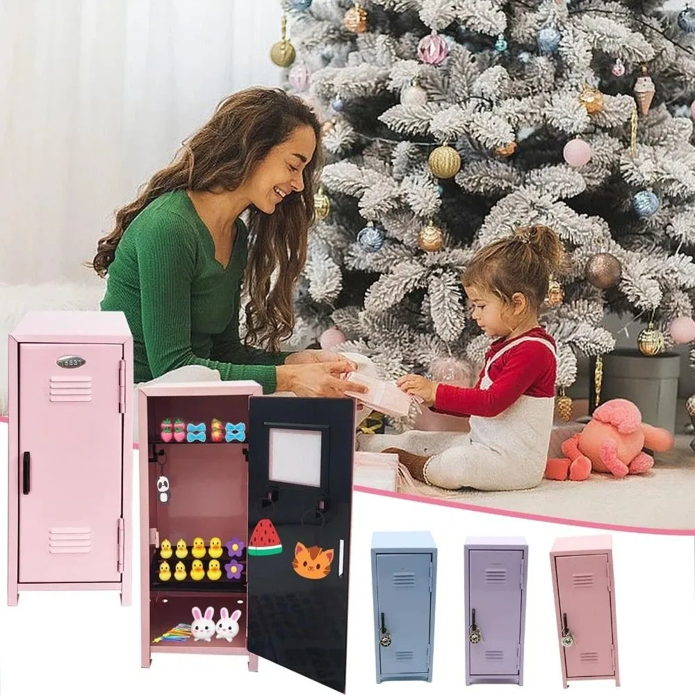 Cute Iron Makeup Storage Cabinet Two Layers Lockable Key Storage Box with A Lock Vertical Cabinet Organizer Box Office