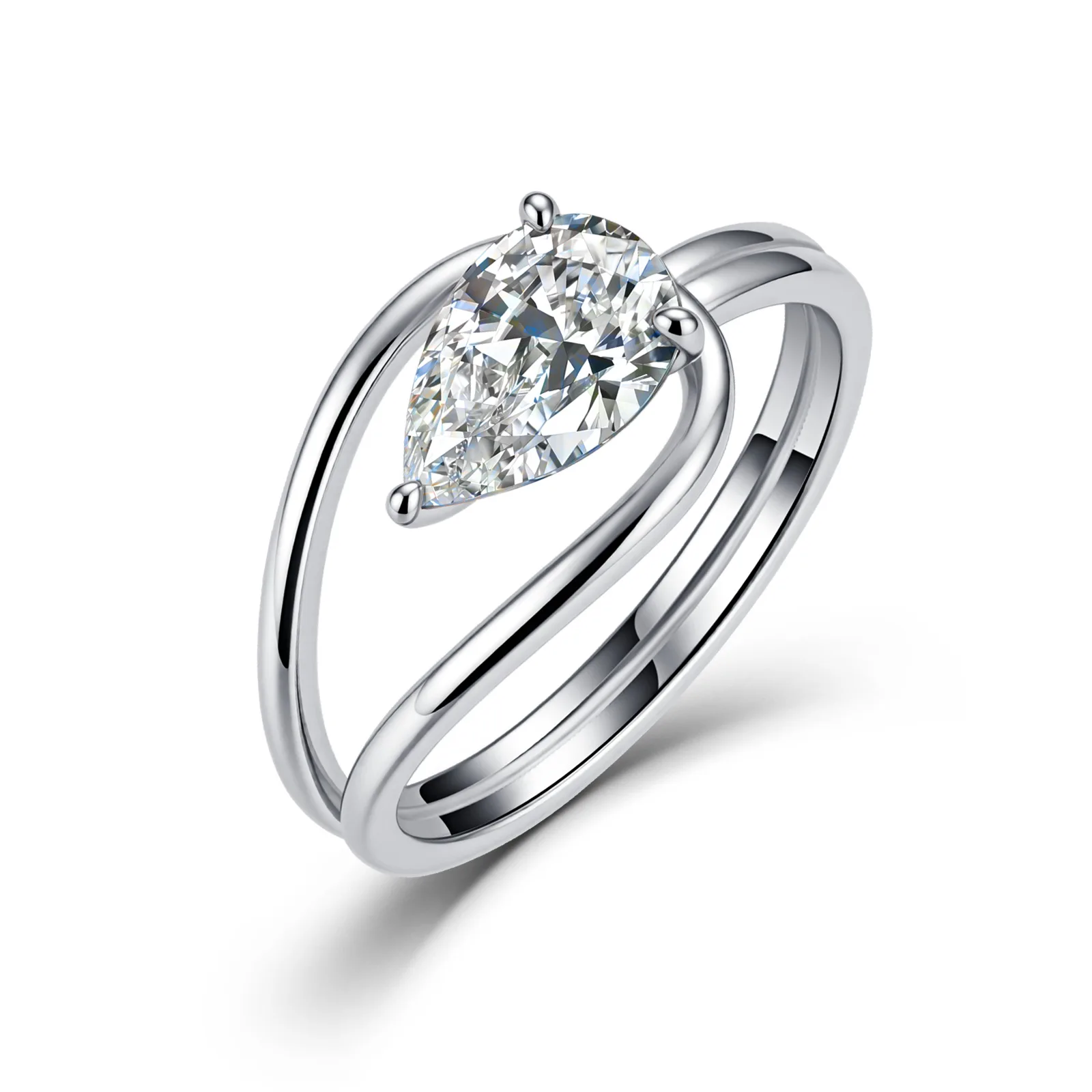 1.5CTW S925 Sterling Silver Pear Cut D VVS1 Moissanite Solitaire Ring Double Wedding Ring for Women