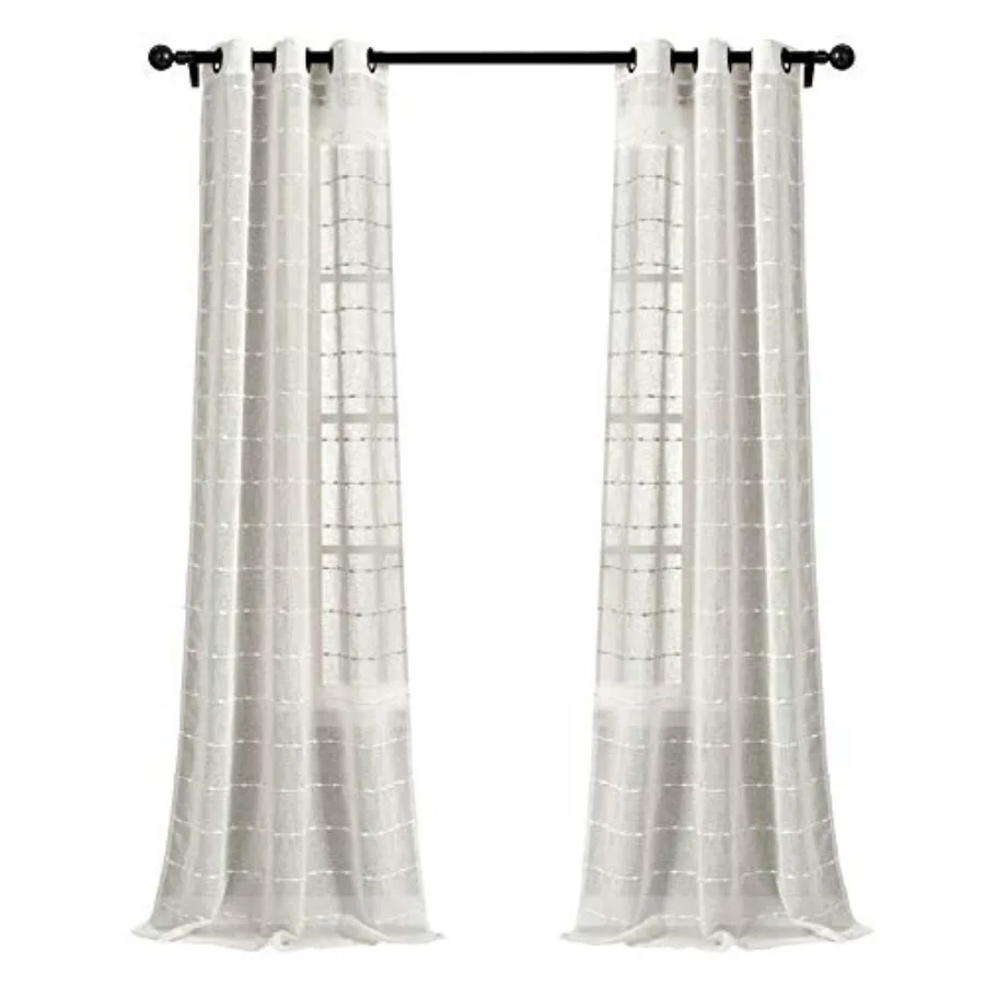 Farmhouse Textured Grommet Sheer Window Curtain Panel Pair 38W x 84L in White for Living Room and Bedroom Decor Lightweight and