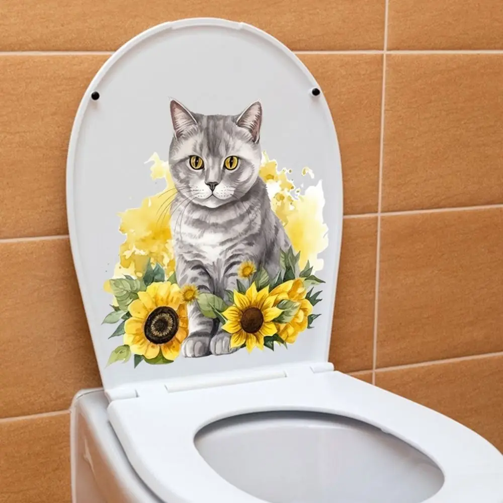 

Cartoon Cat Toilet Sticke Funny Adorable Waterproof Cartoon Bathroom Mural Self-adhesive Cat Wall Decals Decorative Sticker