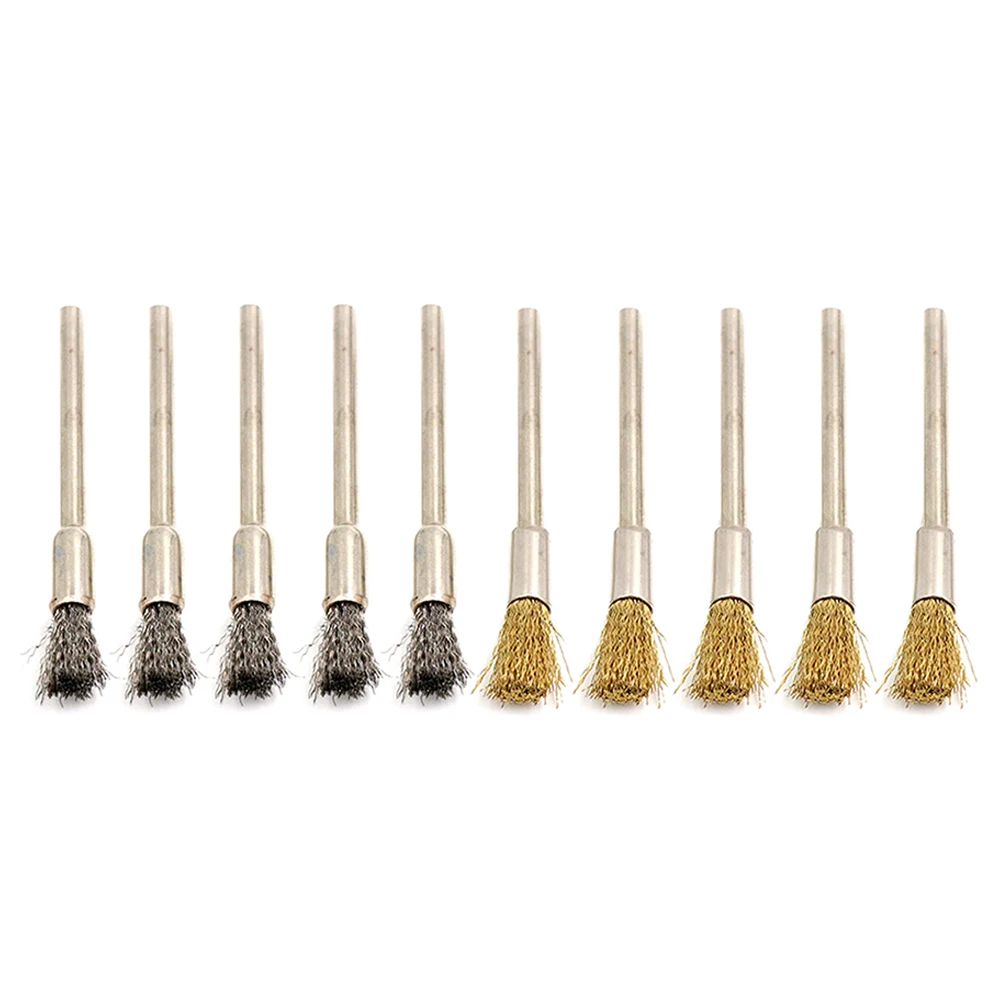 10pcs Brass Stainless Steel Wire Brushes 3×6mm 49mm For Removing Burrs Dust Removal Rust Removal Hand Tools Wire Brushes