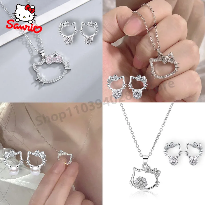 

Sanrio Hello Kitty Necklace Earrings Kawaii Cartoon Anime Fashion Accessories Jewelry Pendant for Kids Women Christmas Gift