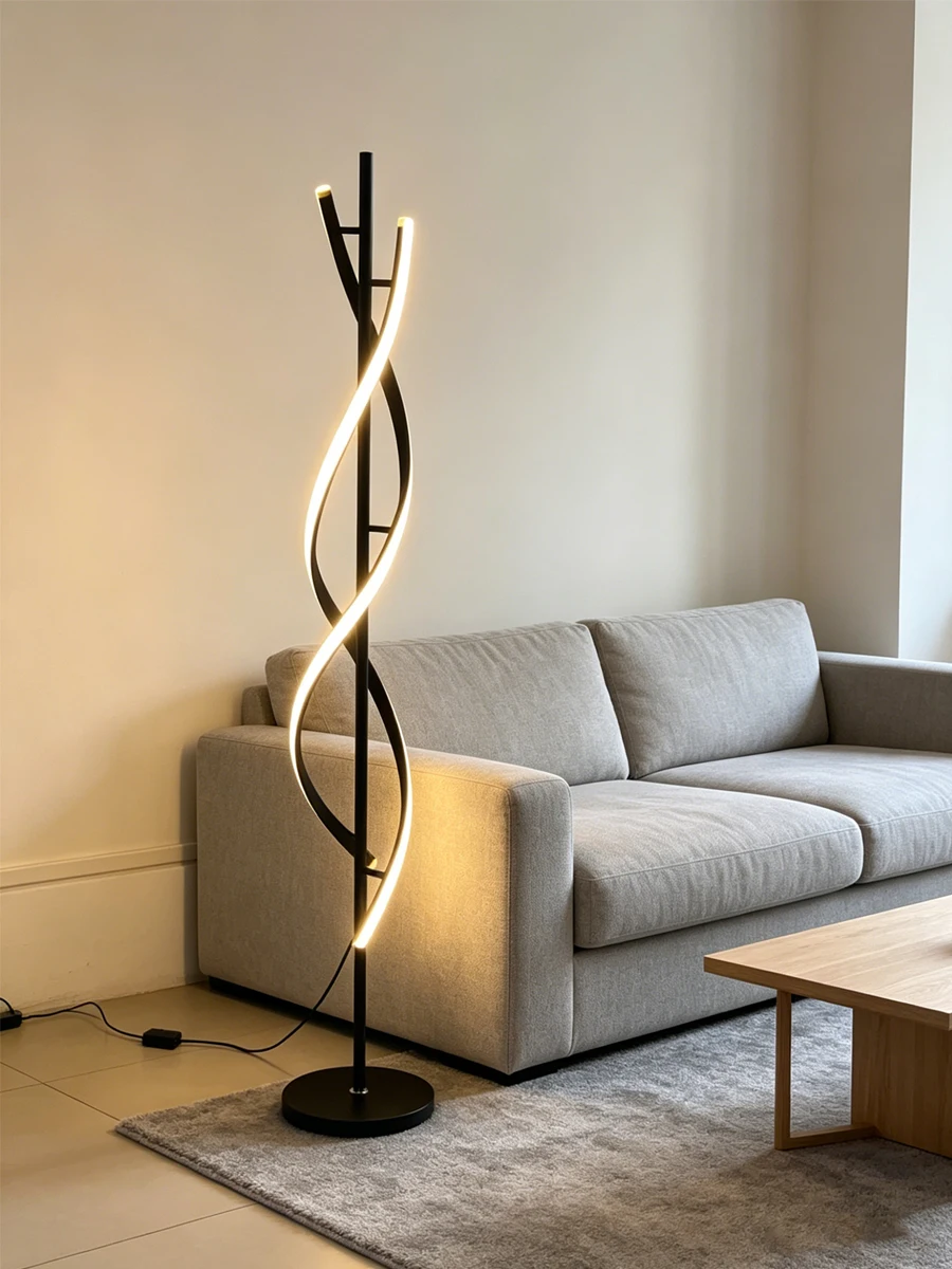 2026 New Nordic Postmodern LED Floor Lamp Spiral Twist Line Light Luxury Ambient Light for Living Room Bedroom Study