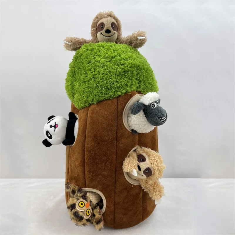 New Plush Creative Creaking Plush Pet Toy Fun Hide Seek Dog Toy Stuffed Animal Tree Hole Toy Pet Safe Non-toxic Burrow Toy